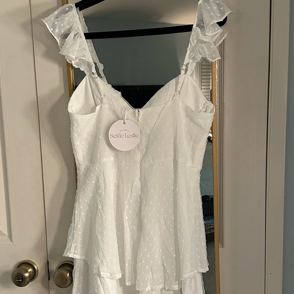 Selfie Leslie Theory Sweetheart Neckline Frill Strap Mini Dress Textured White - Picture 4 of 4